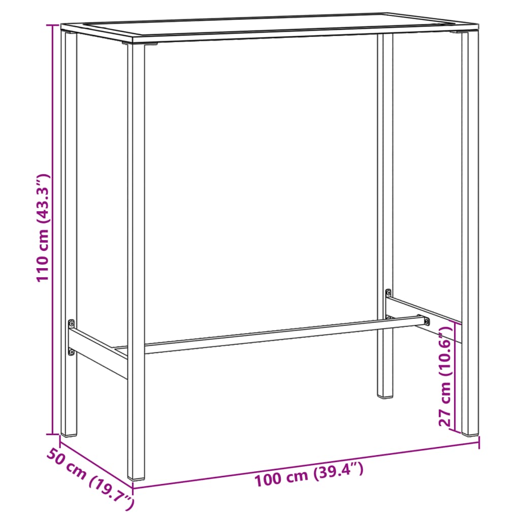 vidaXL Τραπέζι Μπαρ Μαύρο 100x50x110εκ. από Ατσάλι με Ηλ. Βαφή Πούδρας