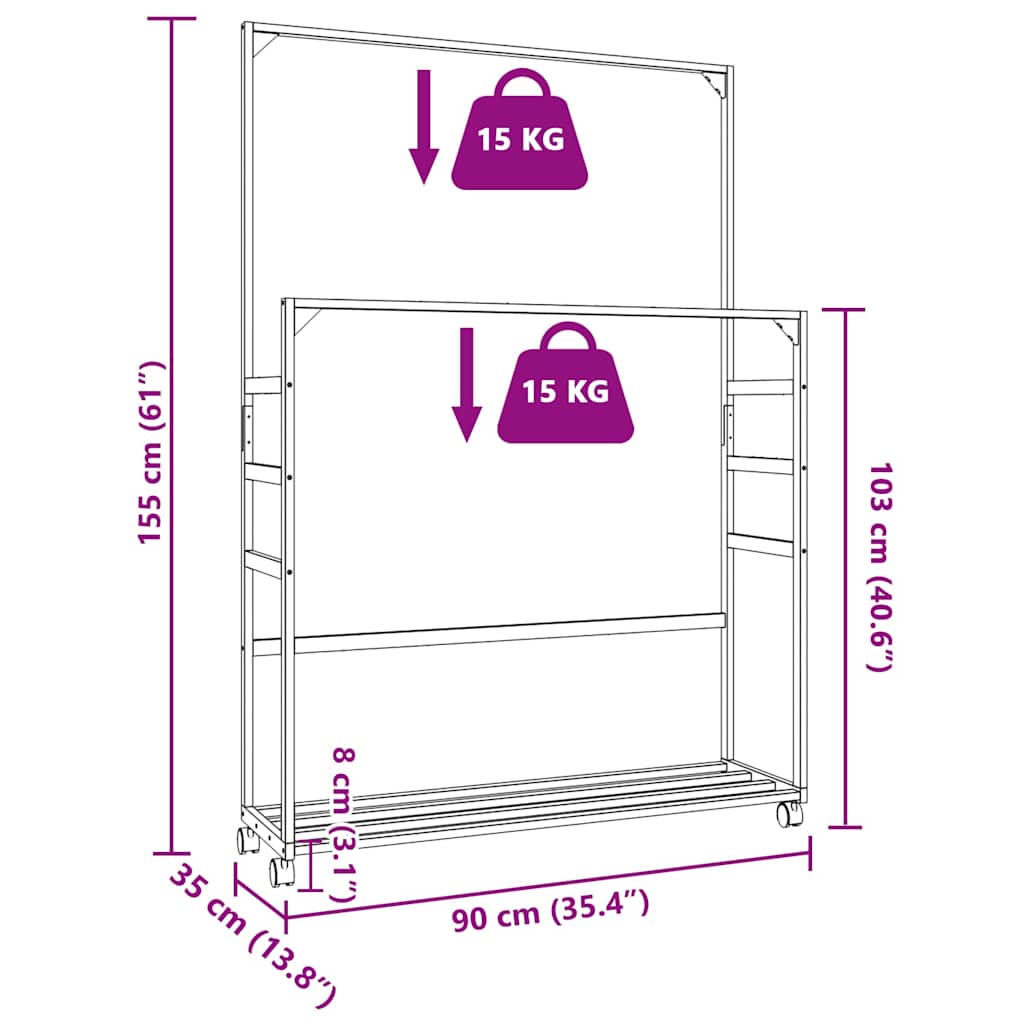 vidaXL Ράφι Ρούχων με Ράφια και Ρόδες 90x35x155 εκ. από Μπαμπού
