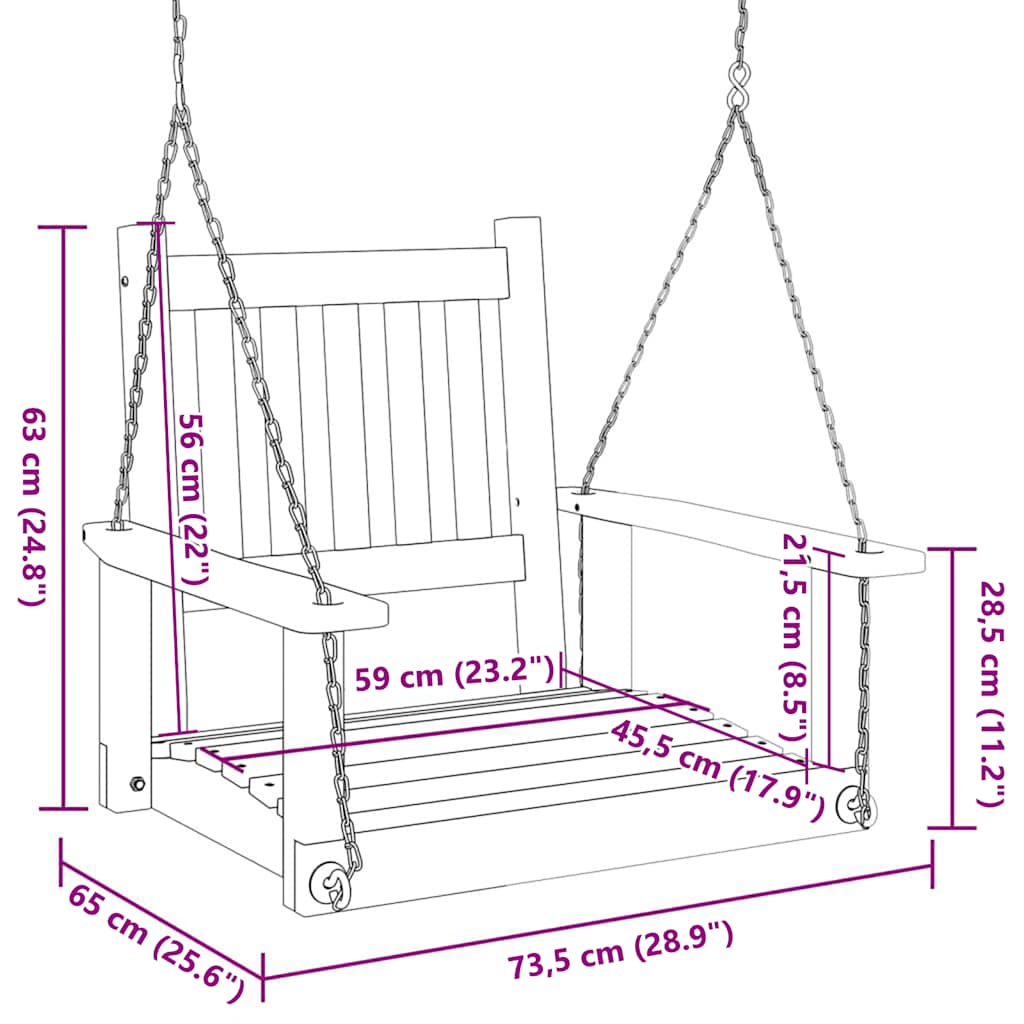 vidaXL Καρέκλα Κήπου Περιστρ. με Μεταλλικές Αλυσίδες Μαύρη Μασίφ Ελάτη