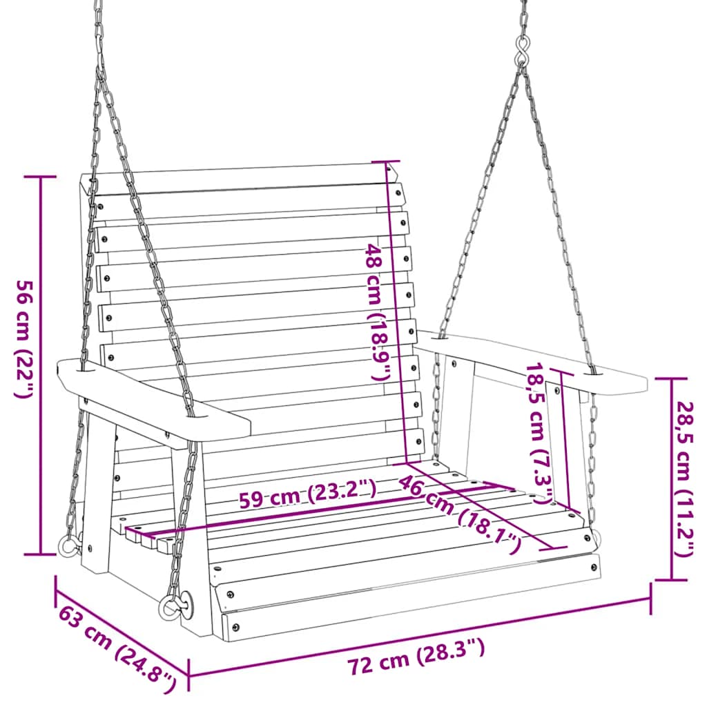 vidaXL Καρέκλα Κήπου Περιστρ. με Μεταλλικές Αλυσίδες Καφέ Μασίφ Ελάτη