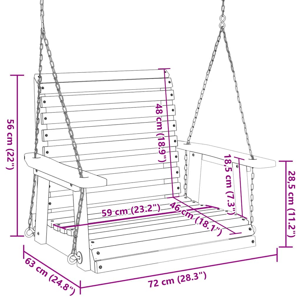vidaXL Καρέκλα Κήπου Περιστρ. με Μεταλλικές Αλυσίδες Μαύρη Μασίφ Ελάτη