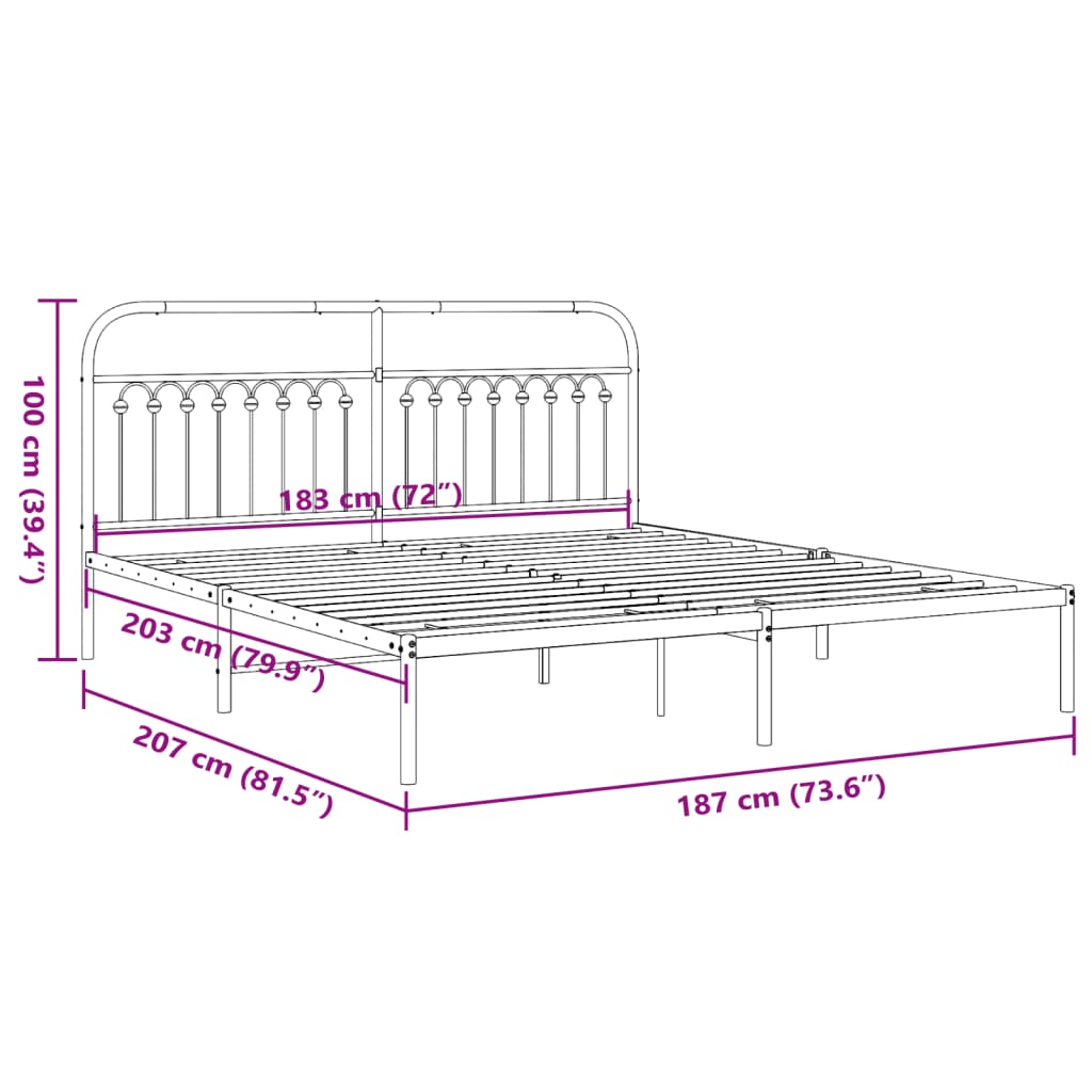 vidaXL Πλαίσιο Κρεβατιού με Κεφαλάρι Μαύρο 183x203 εκ. Μεταλλικό