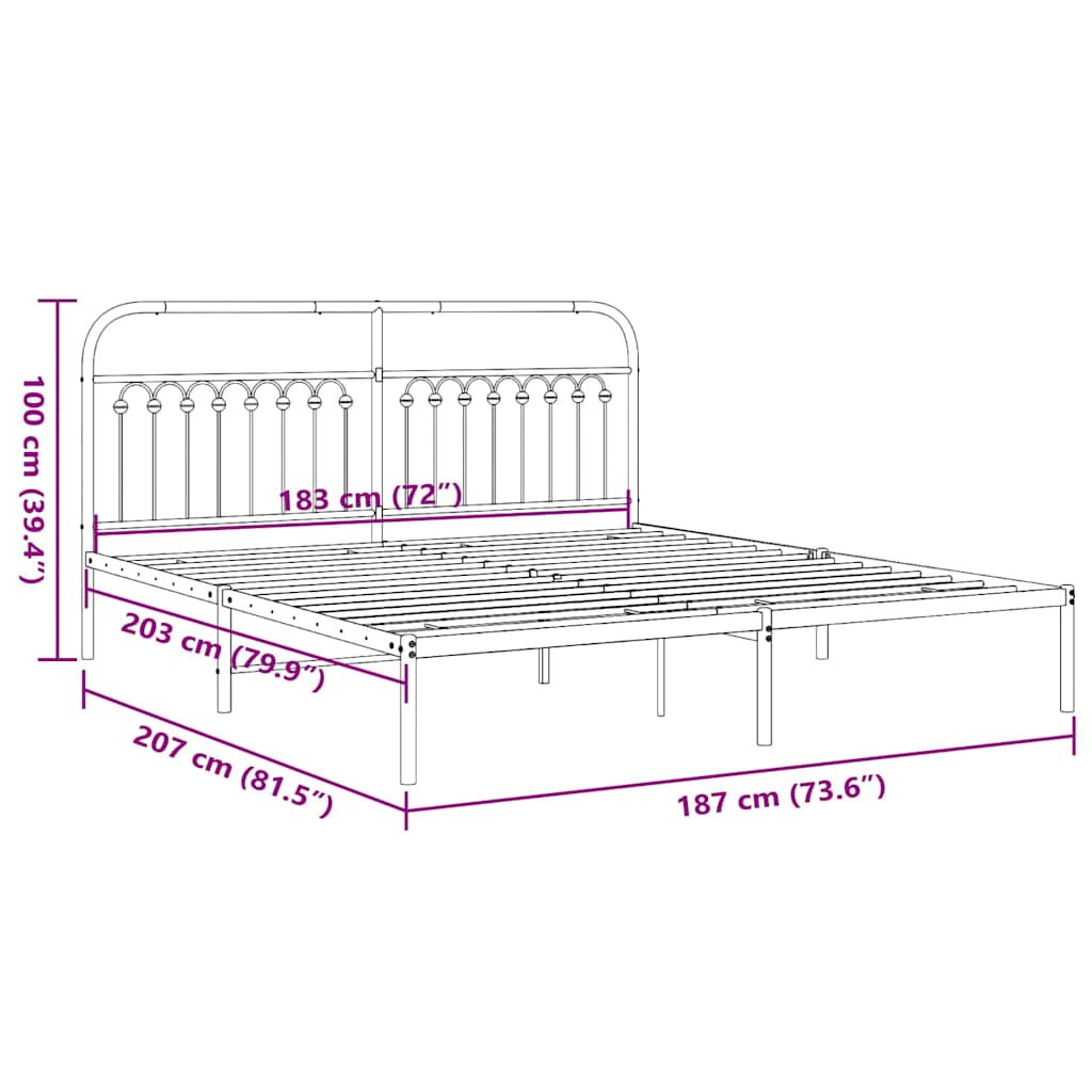 vidaXL Πλαίσιο Κρεβατιού με Κεφαλάρι Λευκό 183x203 εκ. Μεταλλικό