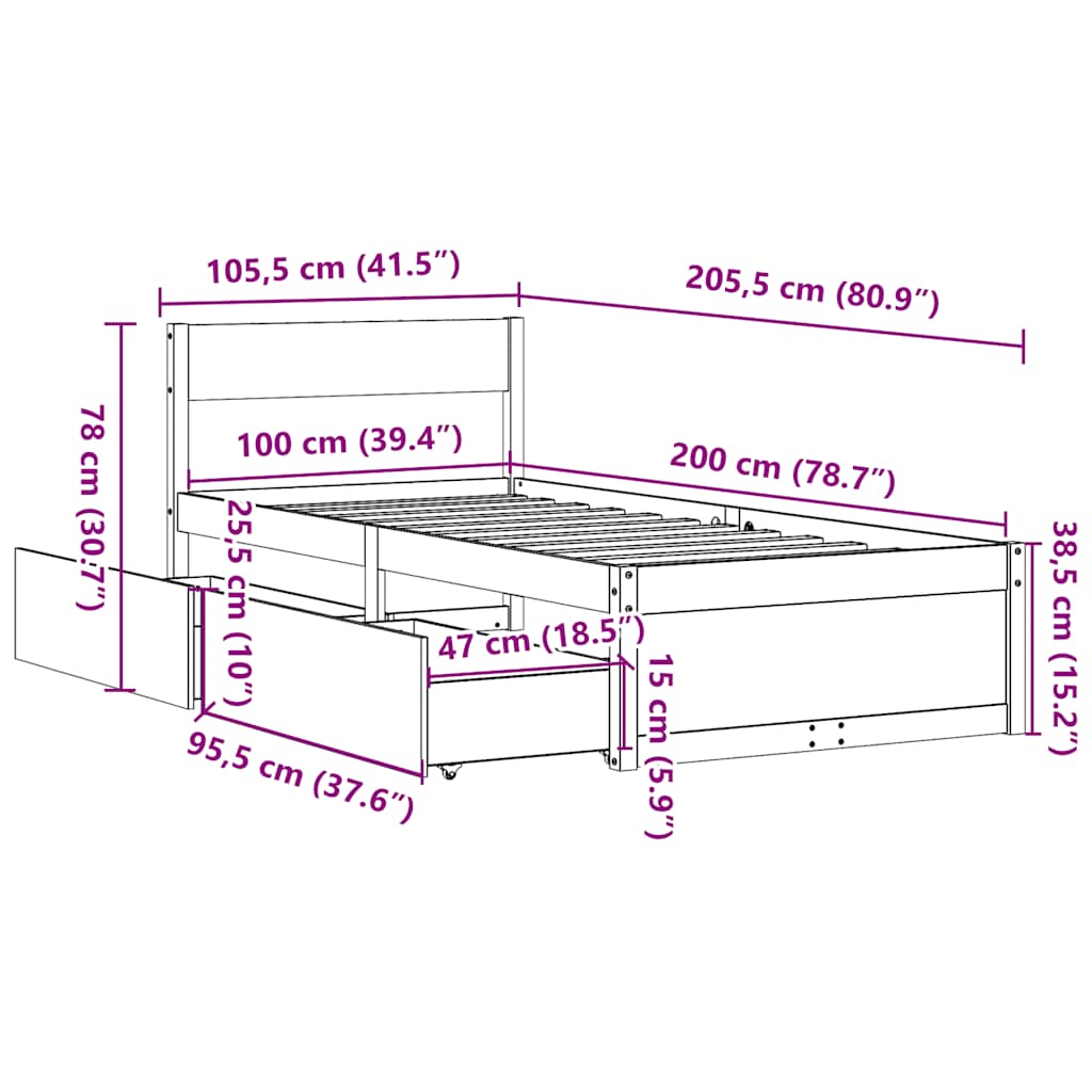 vidaXL Σκελετός Κρεβ. Χωρίς Στρώμα Καφέ Κεριού 100x200 εκ Μασίφ Πεύκο