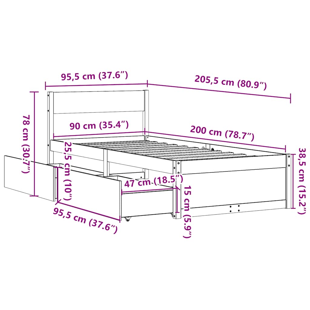 vidaXL Σκελετός Κρεβ. Χωρίς Στρώμα Λευκό 90x200 εκ Μασίφ Πεύκο
