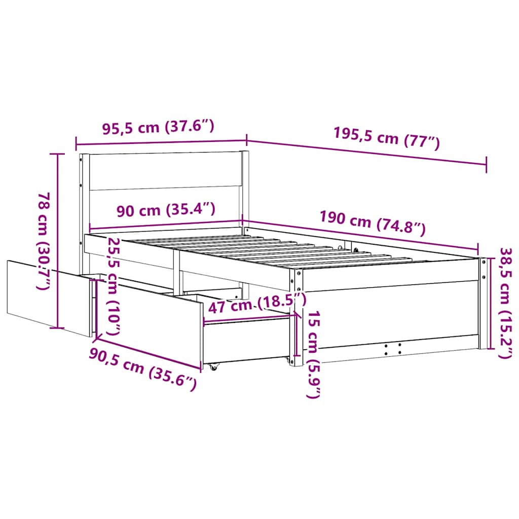 vidaXL Σκελετός Κρεβ. Χωρίς Στρώμα Καφέ Κεριού 90x190 εκ Μασίφ Πεύκο