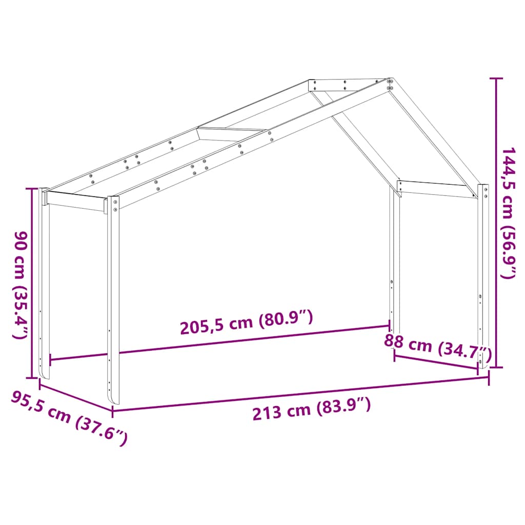 vidaXL Οροφή Κρεβατιού Παιδική Καφέ 213x95,5x144,5εκ Μασίφ Ξύλο Πεύκου