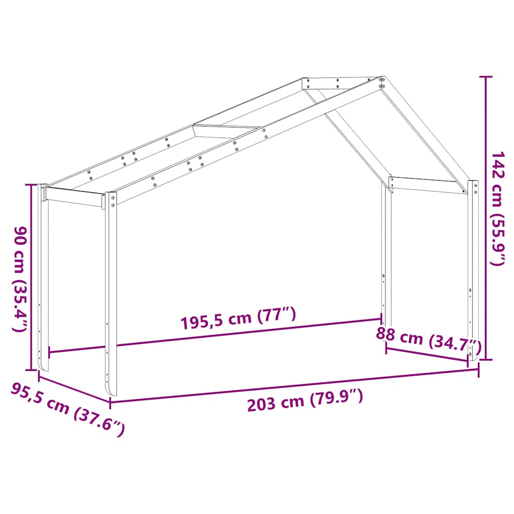 vidaXL Οροφή Κρεβατιού Παιδική Καφέ 203x95,5x142 εκ. Μασίφ Ξύλο Πεύκου