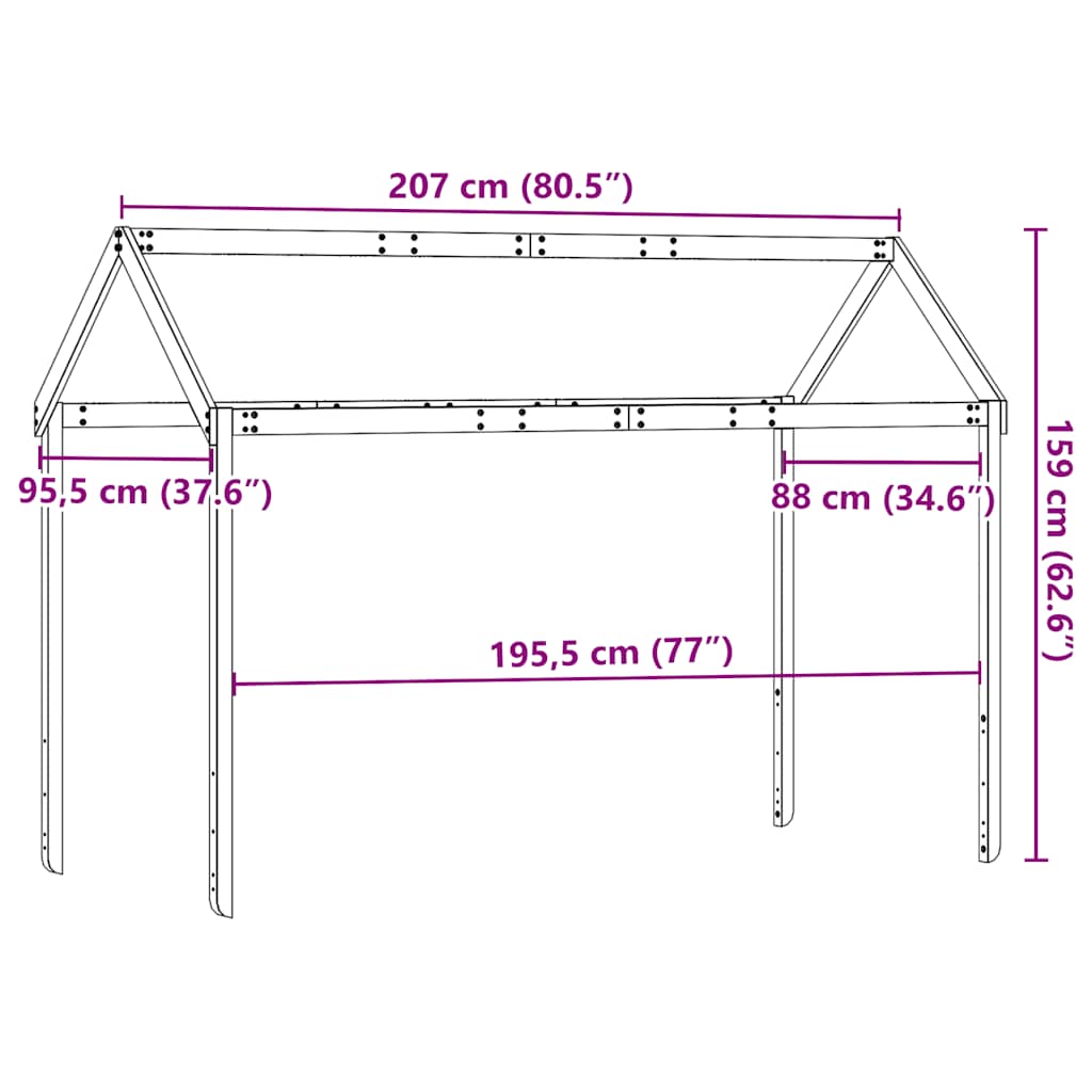 vidaXL Οροφή Κρεβατιού Παιδική 207x95,5x159 εκ. από Μασίφ Ξύλο Πεύκου