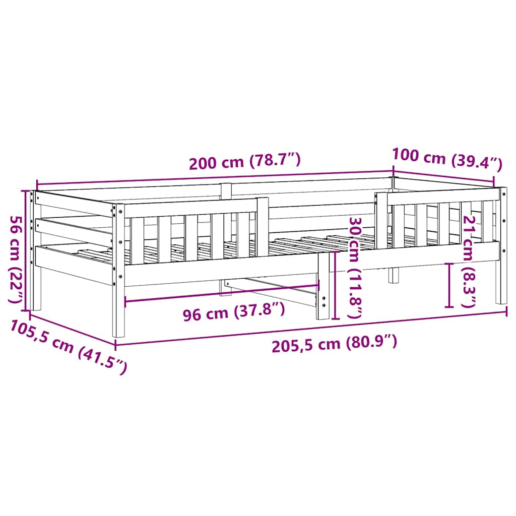 vidaXL Σκελετός Κρεβατιού Χωρίς Στρώμα 100x200 εκ. Μασίφ Πεύκο