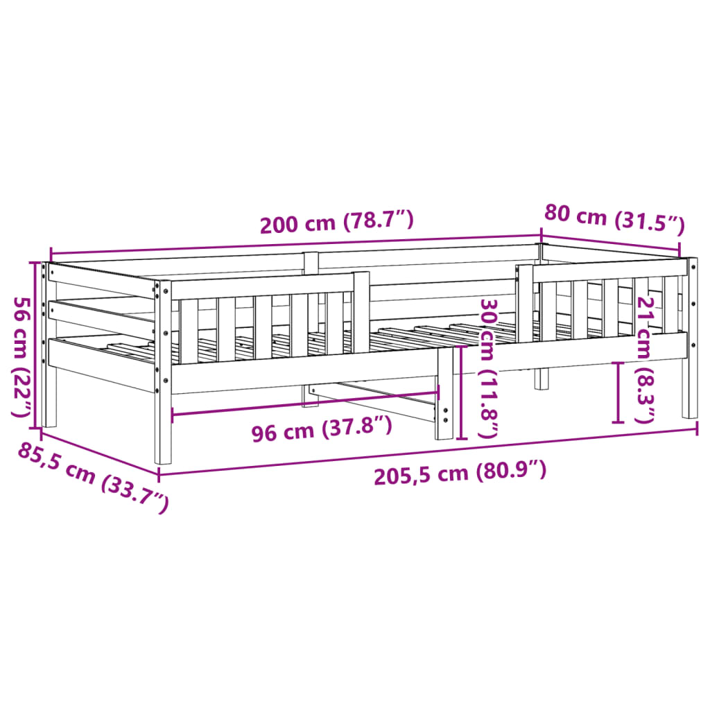 vidaXL Σκελετός Κρεβ. Χωρίς Στρώμα Καφέ 80x200 εκ. Μασίφ Ξύλο Πεύκου
