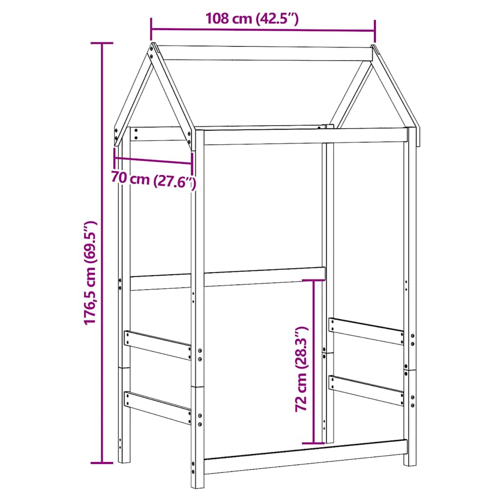 vidaXL Οροφή Κρεβατιού Παιδική Καφέ 108x70x176,5 εκ. Μασίφ Ξύλο Πεύκου
