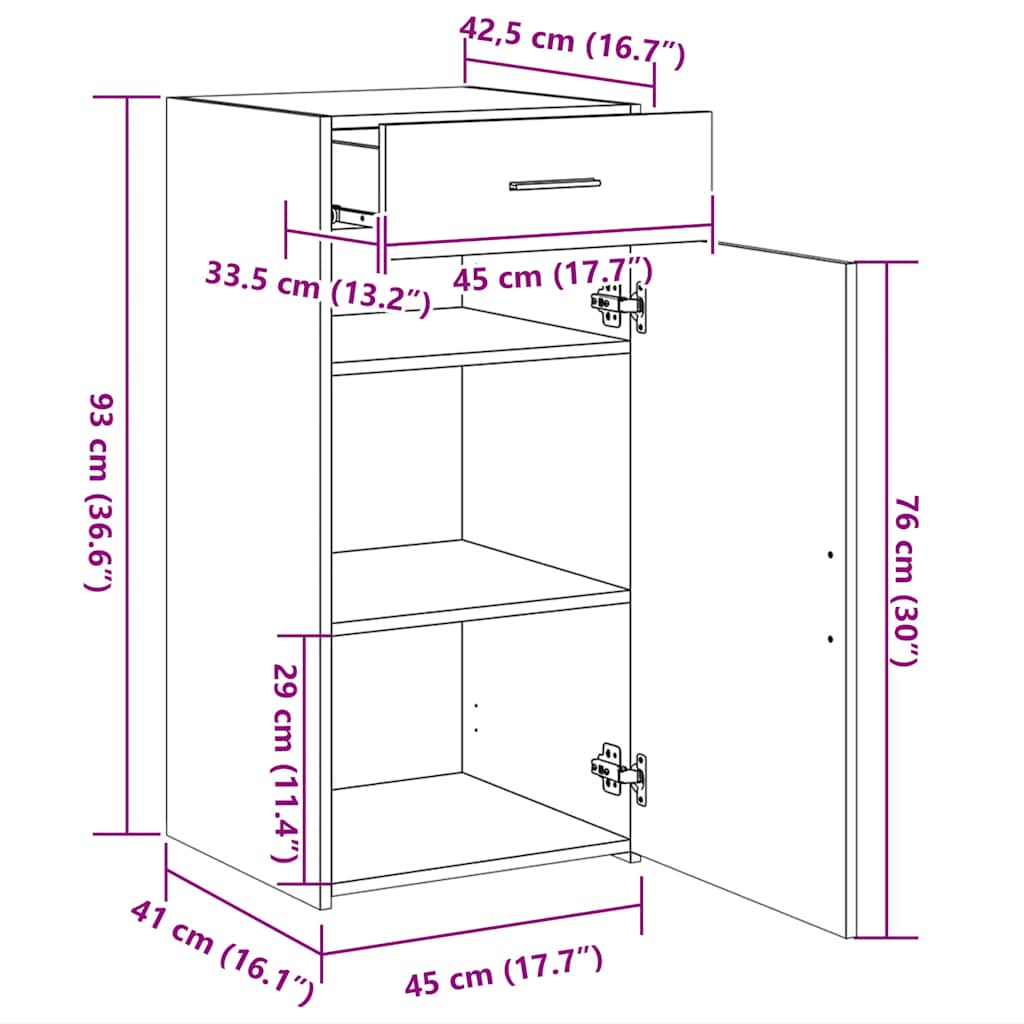 vidaXL Συρταριέρα Sonoma Δρυς 45x42,5x93 εκ. από Επεξεργασμένο Ξύλο