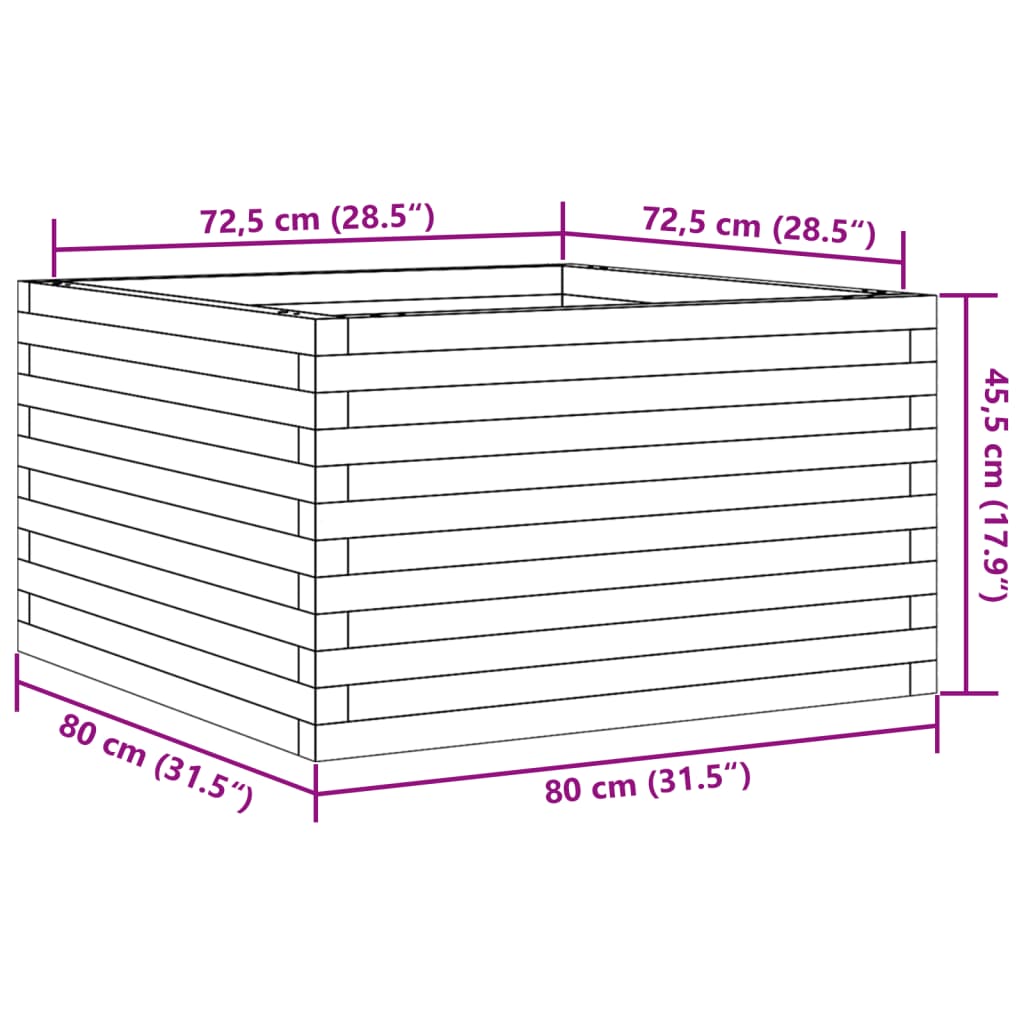 vidaXL Ζαρντινιέρα Κήπου 80x80x45,5 εκ από Μασίφ Ξύλο Πεύκου