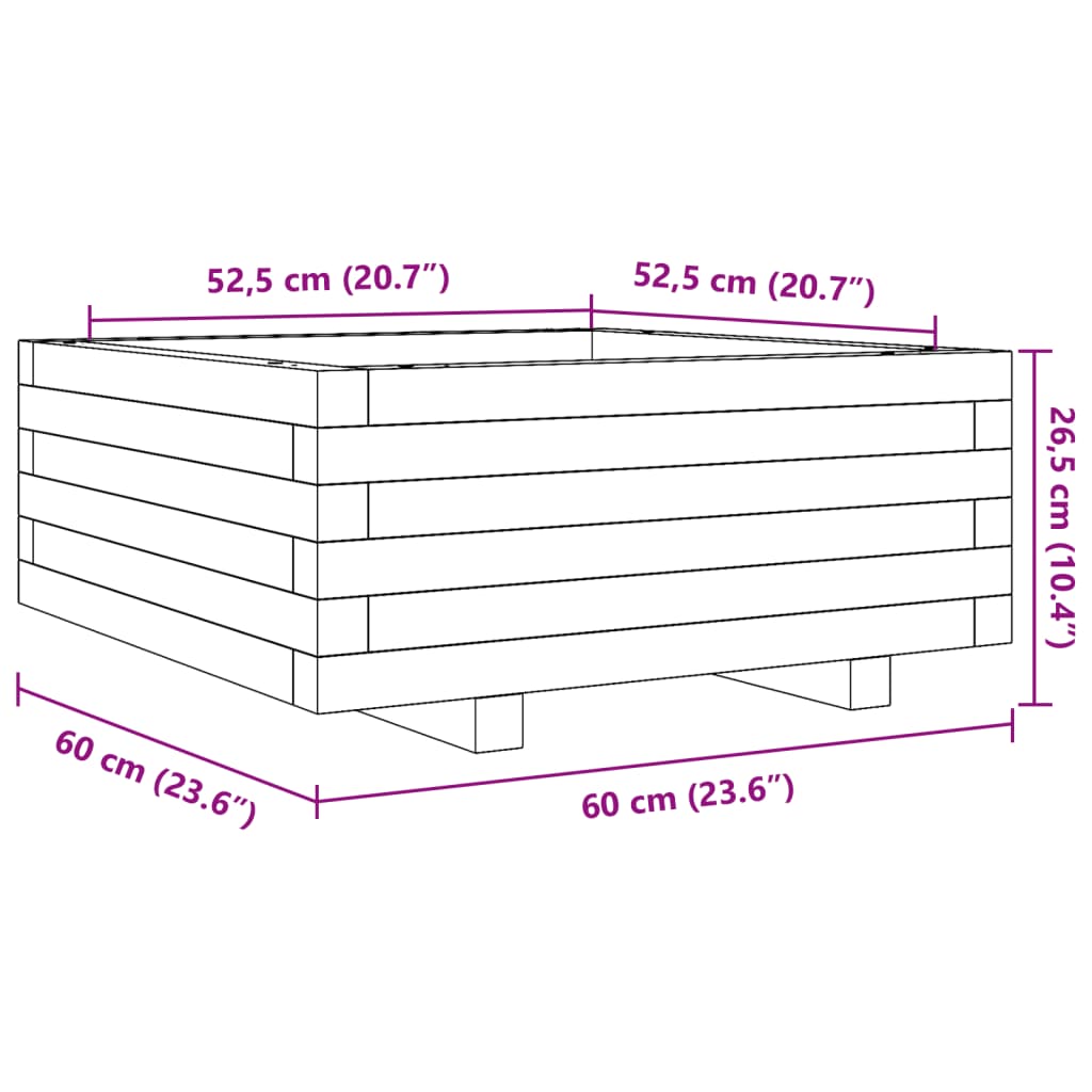 vidaXL Ζαρντινιέρα Κήπου 60x60x26,5 εκ. από Εμποτισμένο Ξύλο Πεύκου