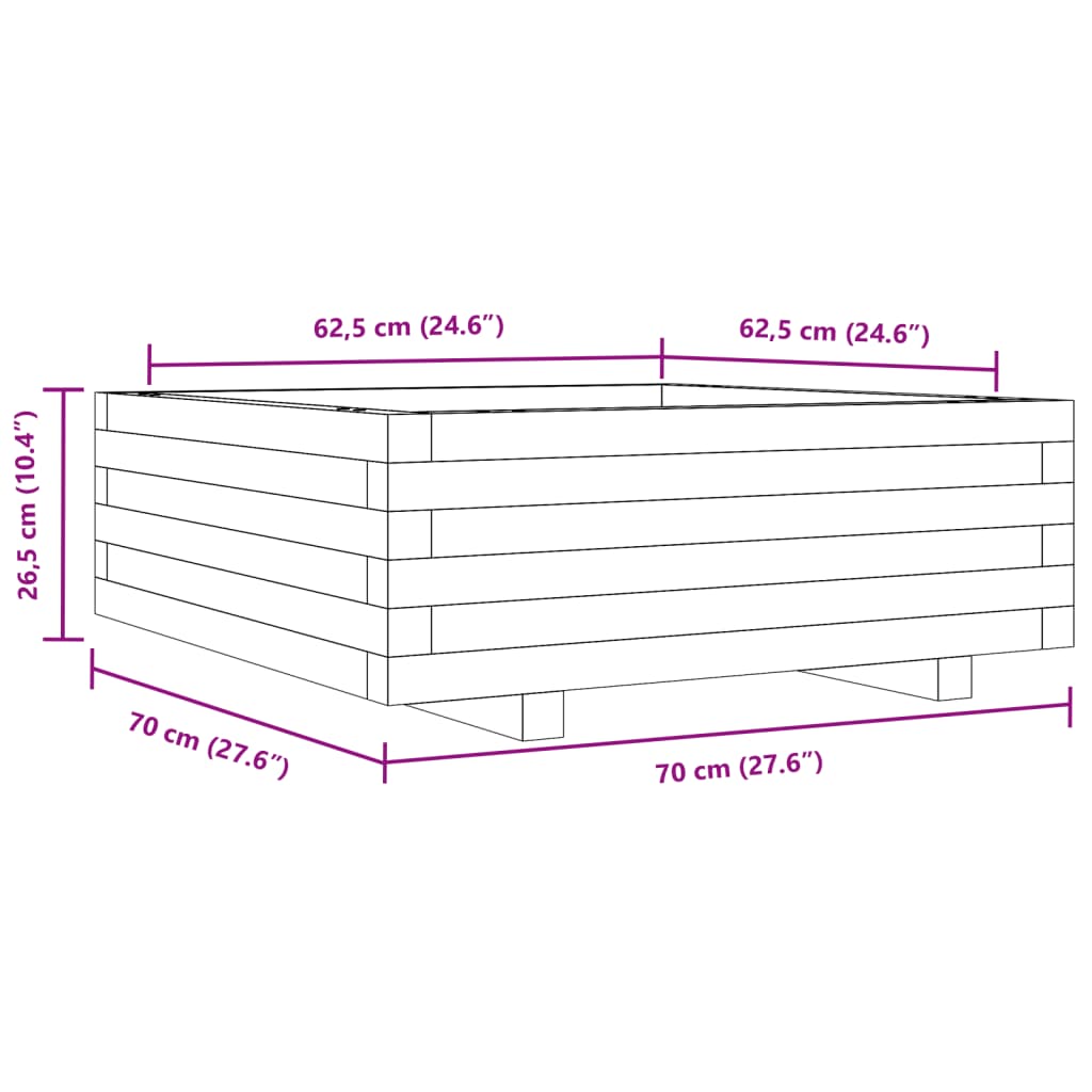 vidaXL Ζαρντινιέρα Κήπου 70x70x26,5 εκ από Μασίφ Ξύλο Πεύκου