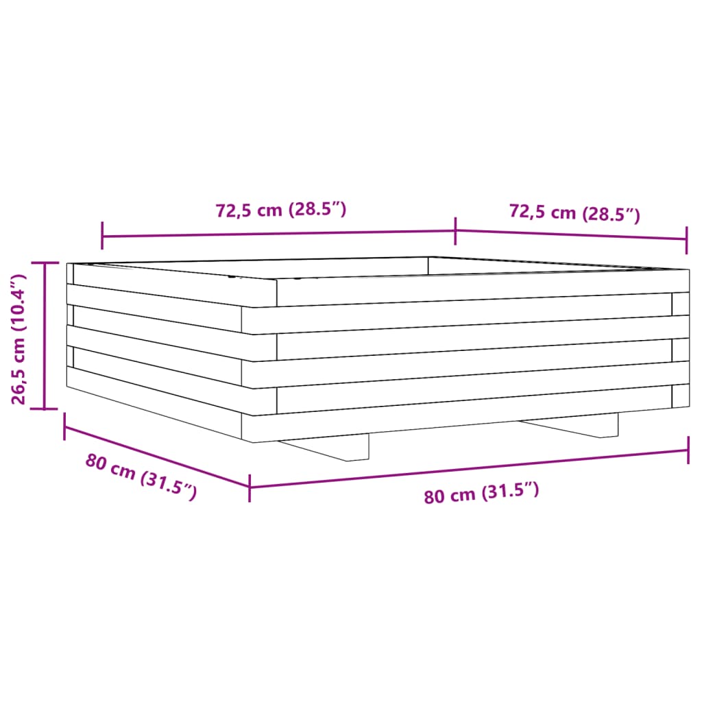 vidaXL Ζαρντινιέρα Κήπου 80x80x26,5 εκ από Μασίφ Ξύλο Πεύκου
