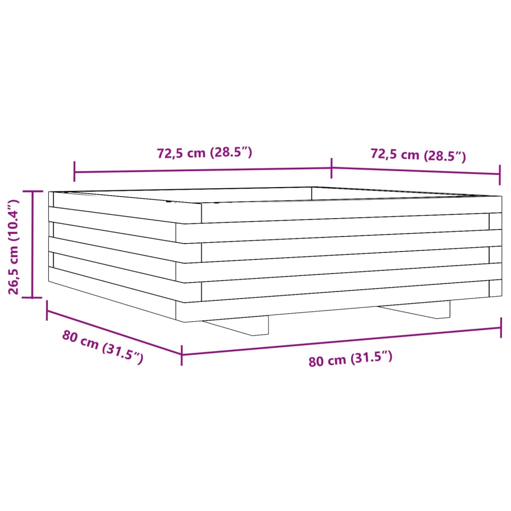vidaXL Ζαρντινιέρα Κήπου 80x80x26,5 εκ. από Εμποτισμένο Ξύλο Πεύκου