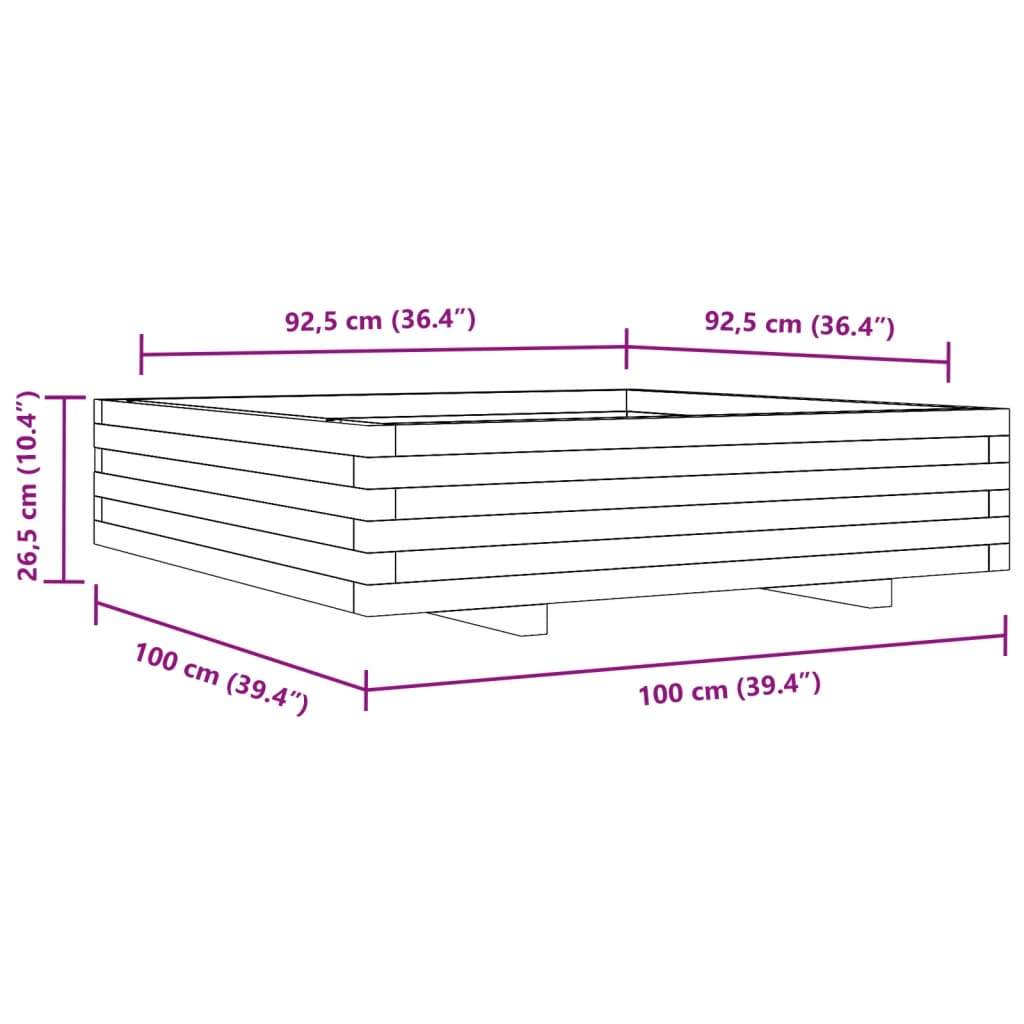 vidaXL Ζαρντινιέρα Κήπου Λευκή 100x100x26,5 εκ. από Μασίφ Ξύλο Πεύκου