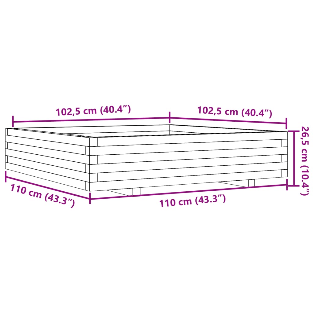 vidaXL Ζαρντινιέρα Κήπου Λευκή 110x110x26,5 εκ. από Μασίφ Ξύλο Πεύκου