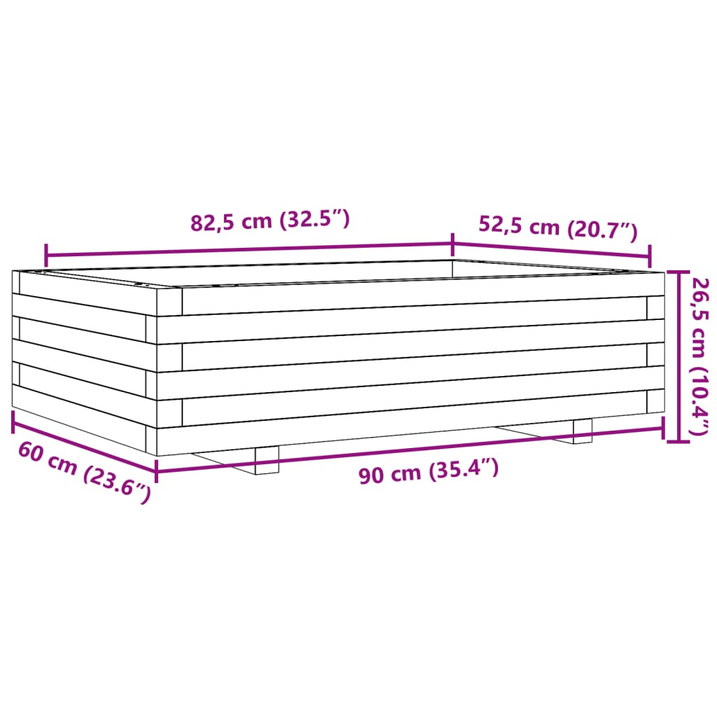 vidaXL Ζαρντινιέρα Κήπου 90x60x26,5 εκ από Μασίφ Ξύλο Πεύκου