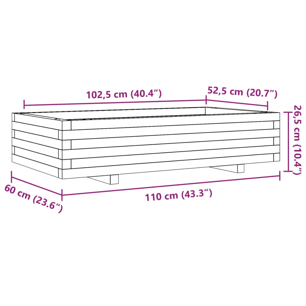 vidaXL Ζαρντινιέρα Κήπου Λευκή 110x60x26,5 εκ. από Μασίφ Ξύλο Πεύκου