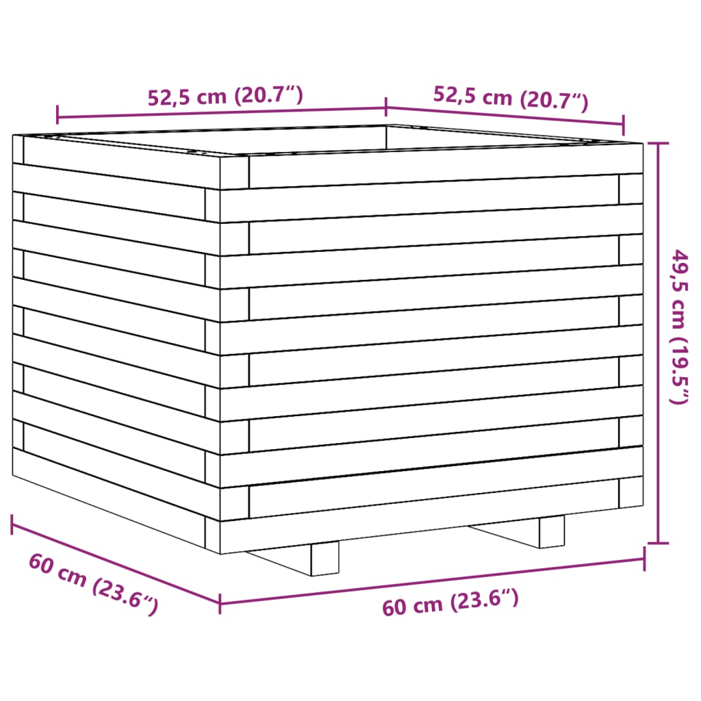 vidaXL Ζαρντινιέρα Κήπου 60x60x49,5 εκ από Μασίφ Ξύλο Πεύκου