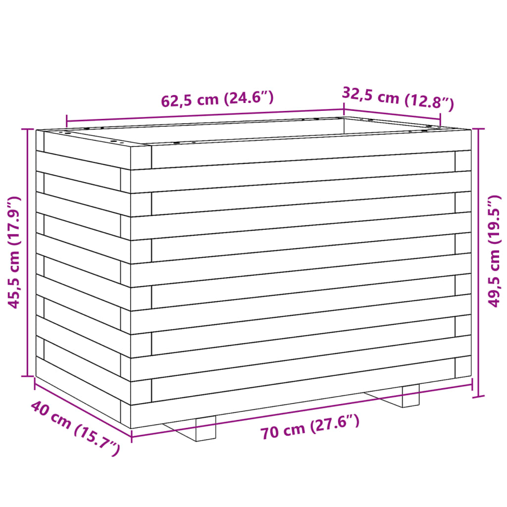 vidaXL Ζαρντινιέρα Κήπου Λευκή 70x40x49,5 εκ. από Μασίφ Ξύλο Πεύκου