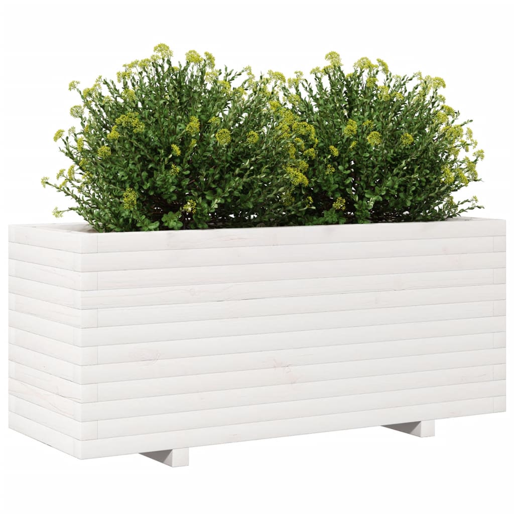 vidaXL Ζαρντινιέρα Κήπου Λευκή 110x40x49,5 εκ. από Μασίφ Ξύλο Πεύκου