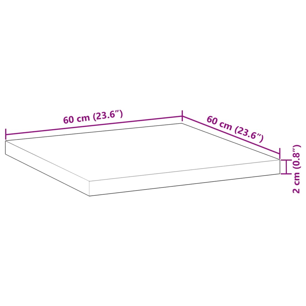 vidaXL Επιφάνεια Τραπεζιού Τετράγωνη 60x60x2 εκ. Μασίφ Ξύλο Ακακίας