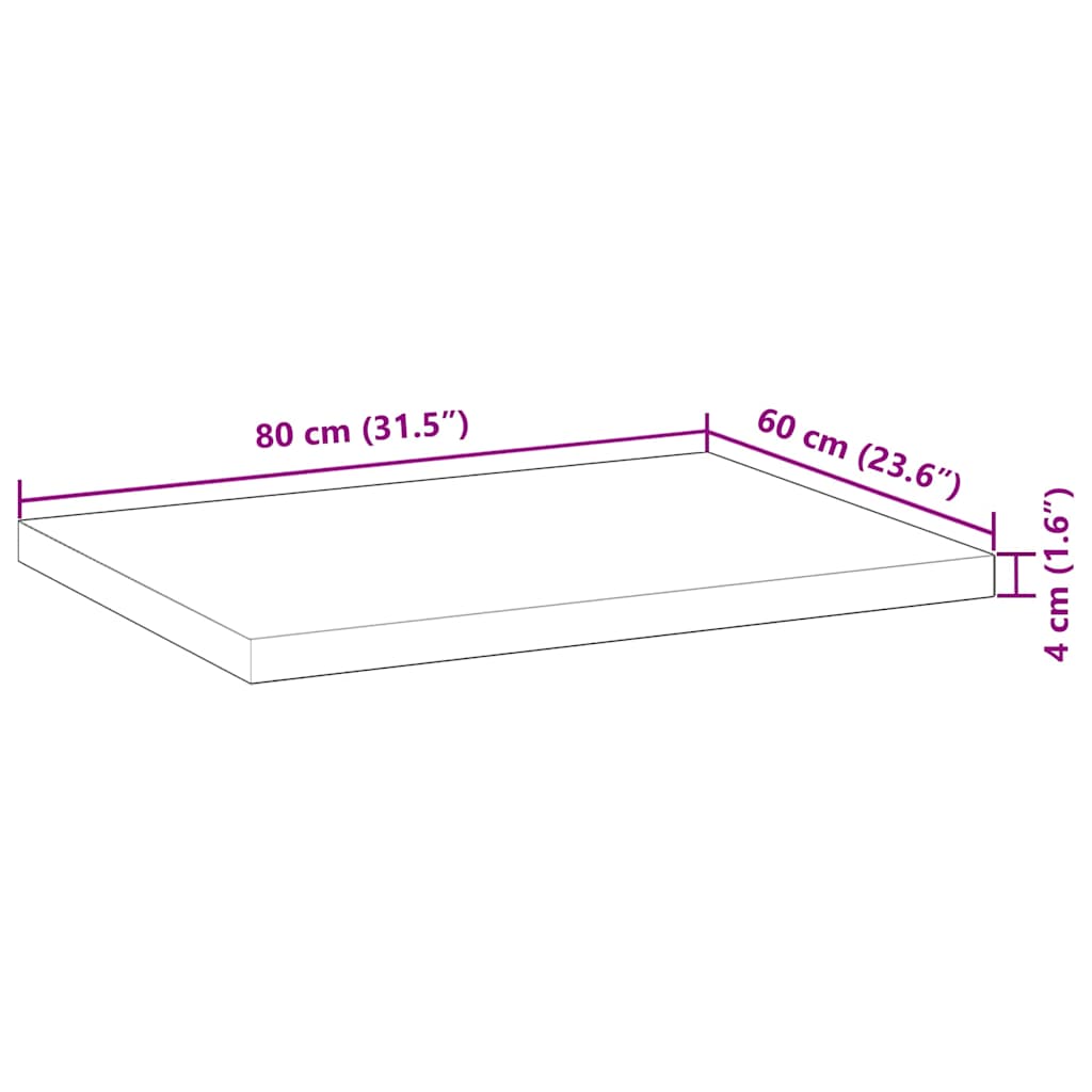 vidaXL Επιφάνεια Γραφείου Ορθογώνια 80x60x4 εκ. Μασίφ Ξύλο Ακακίας