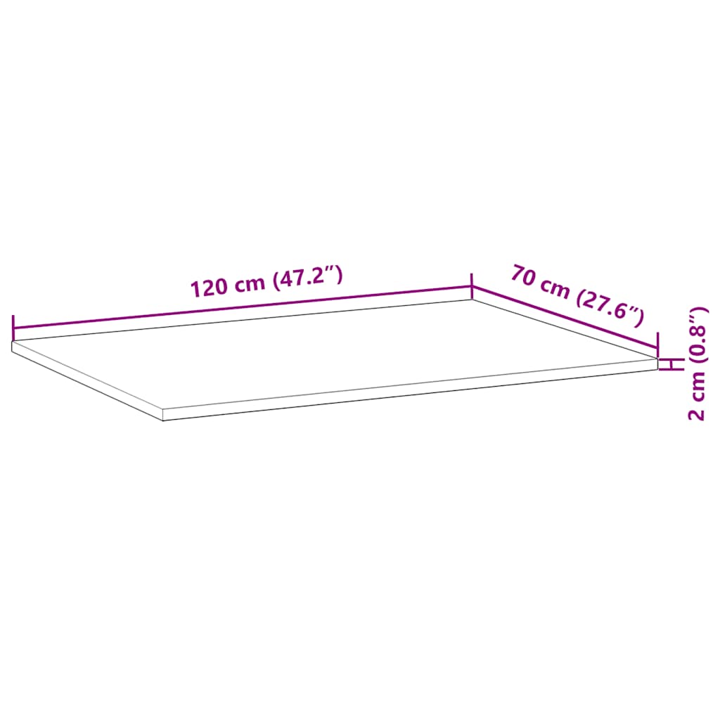 vidaXL Επιφάνεια Γραφείου Ορθογώνια 120x70x2 εκ. Μασίφ Ξύλο Ακακίας