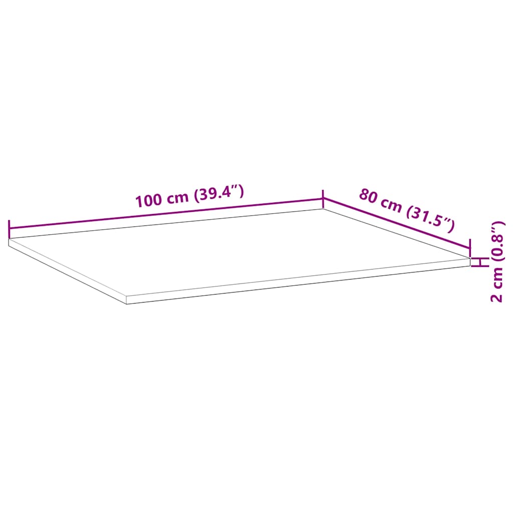 vidaXL Επιφάνεια Γραφείου Ορθογώνια 100x80x2 εκ. Μασίφ Ξύλο Ακακίας