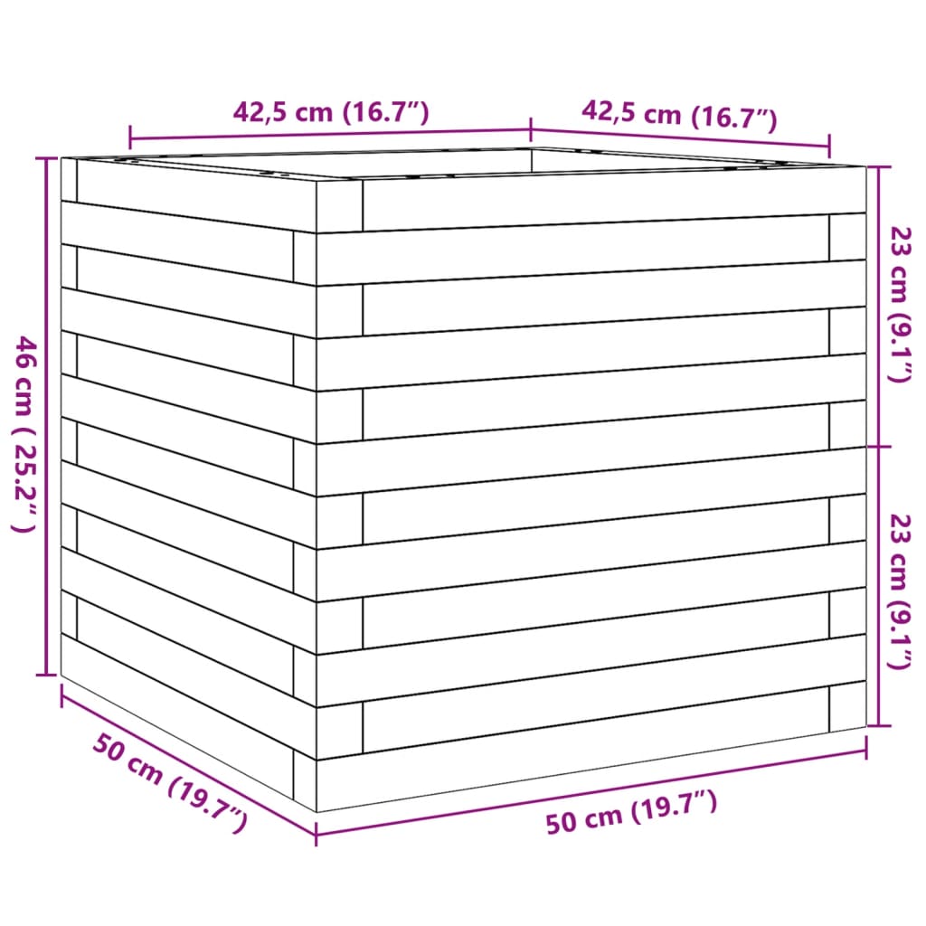 vidaXL Ζαρντινιέρα Καφέ Κεριού 50x50x46 εκ. από Μασίφ Ξύλο Πεύκου