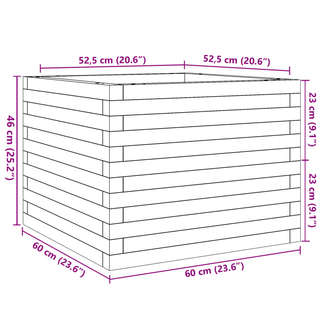 vidaXL Ζαρντινιέρα Καφέ Κεριού 60x60x46 εκ. από Μασίφ Ξύλο Πεύκου