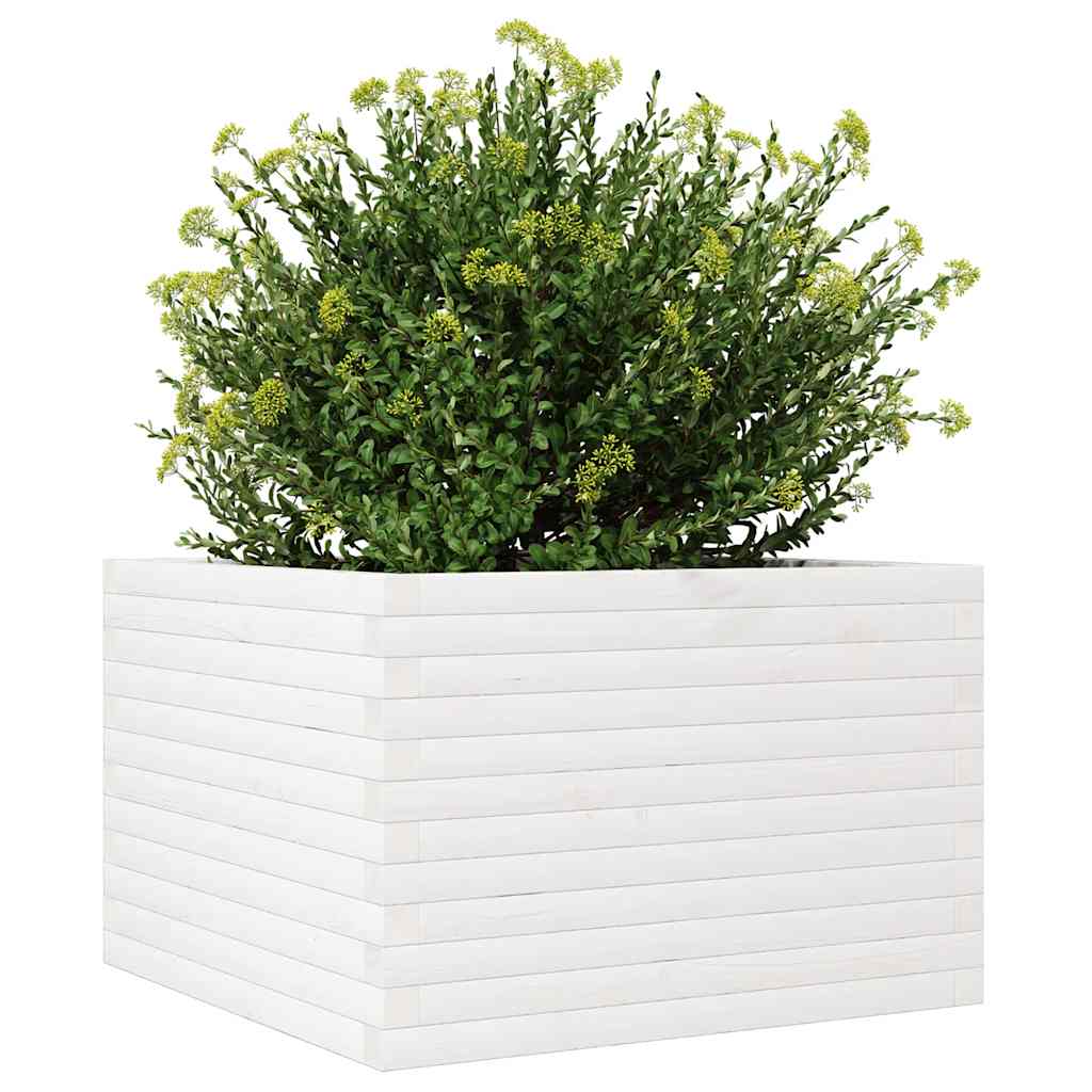 vidaXL Ζαρντινιέρα Κήπου Λευκή 70x70x46 εκ. από Μασίφ Ξύλο Πεύκου