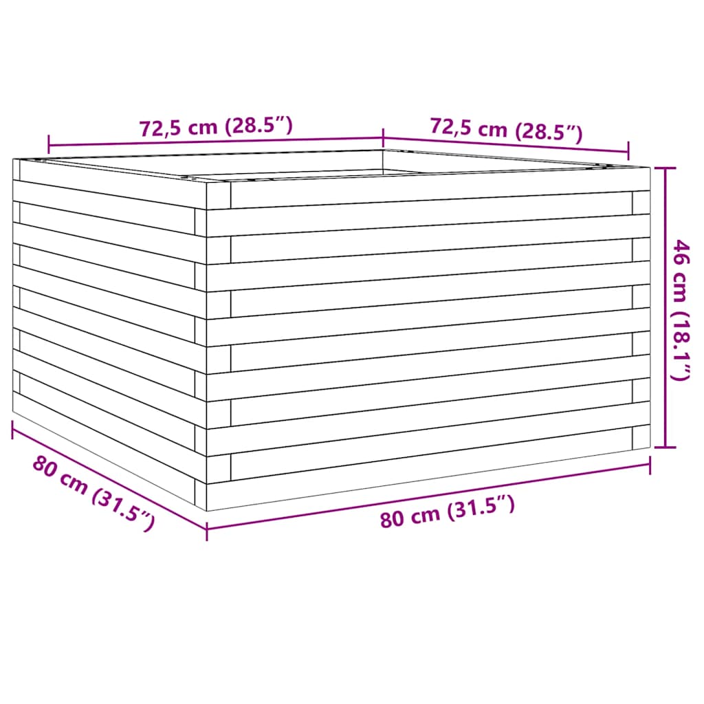 vidaXL Ζαρντινιέρα Κήπου Λευκή 80x80x46 εκ. από Μασίφ Ξύλο Πεύκου