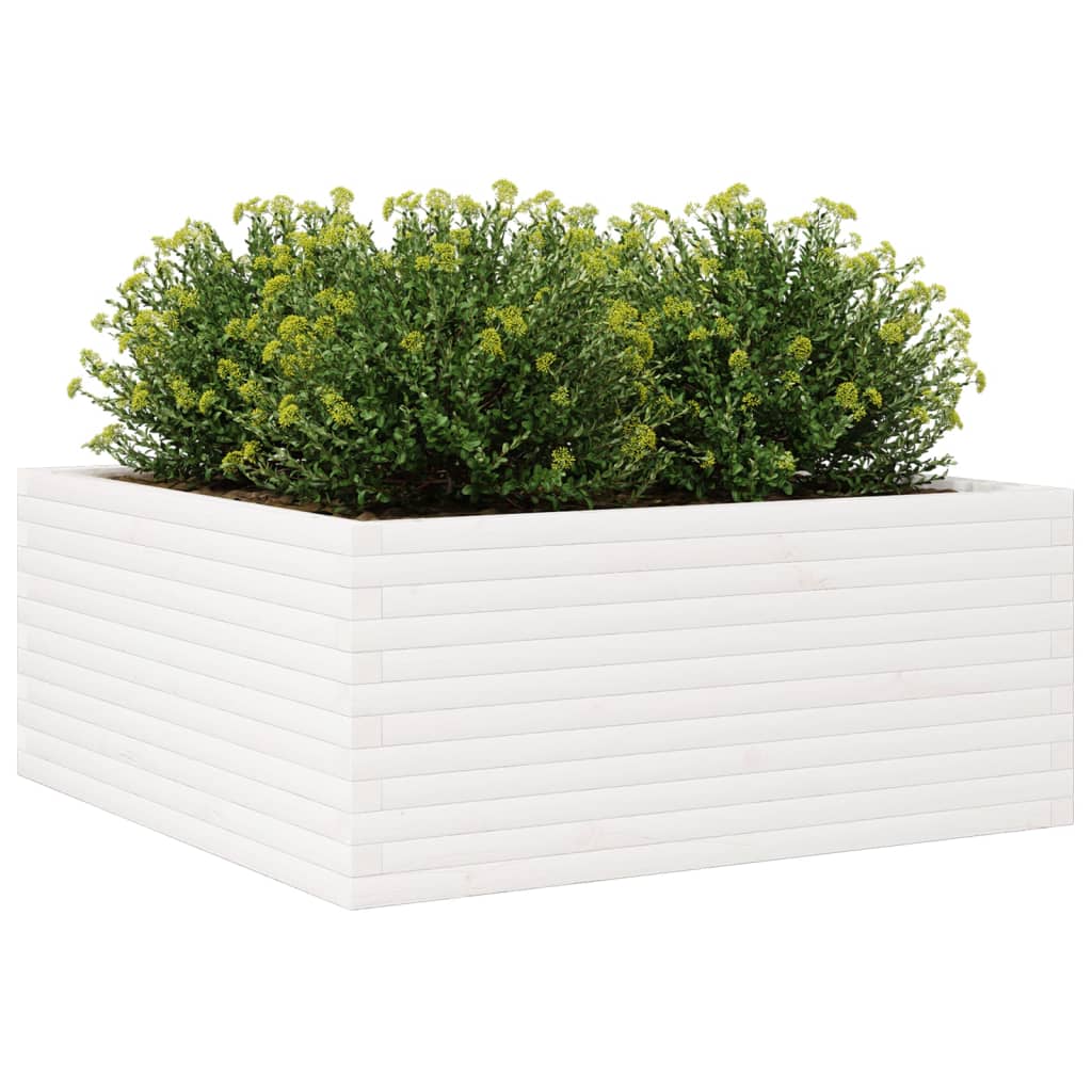 vidaXL Ζαρντινιέρα Κήπου Λευκή 110x110x46 εκ. από Μασίφ Ξύλο Πεύκου