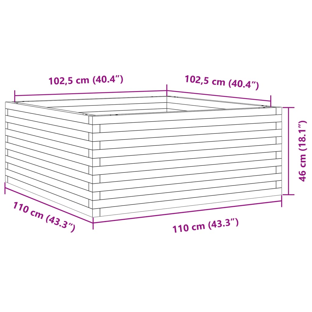 vidaXL Ζαρντινιέρα Κήπου Λευκή 110x110x46 εκ. από Μασίφ Ξύλο Πεύκου