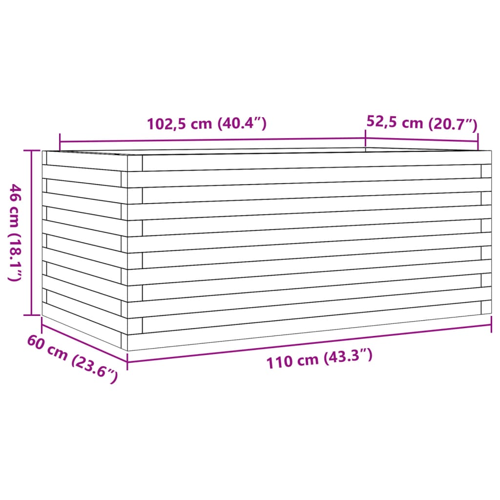 vidaXL Ζαρντινιέρα Κήπου 110 x 60 x 46 εκ. από Μασίφ Ξύλο Πεύκου