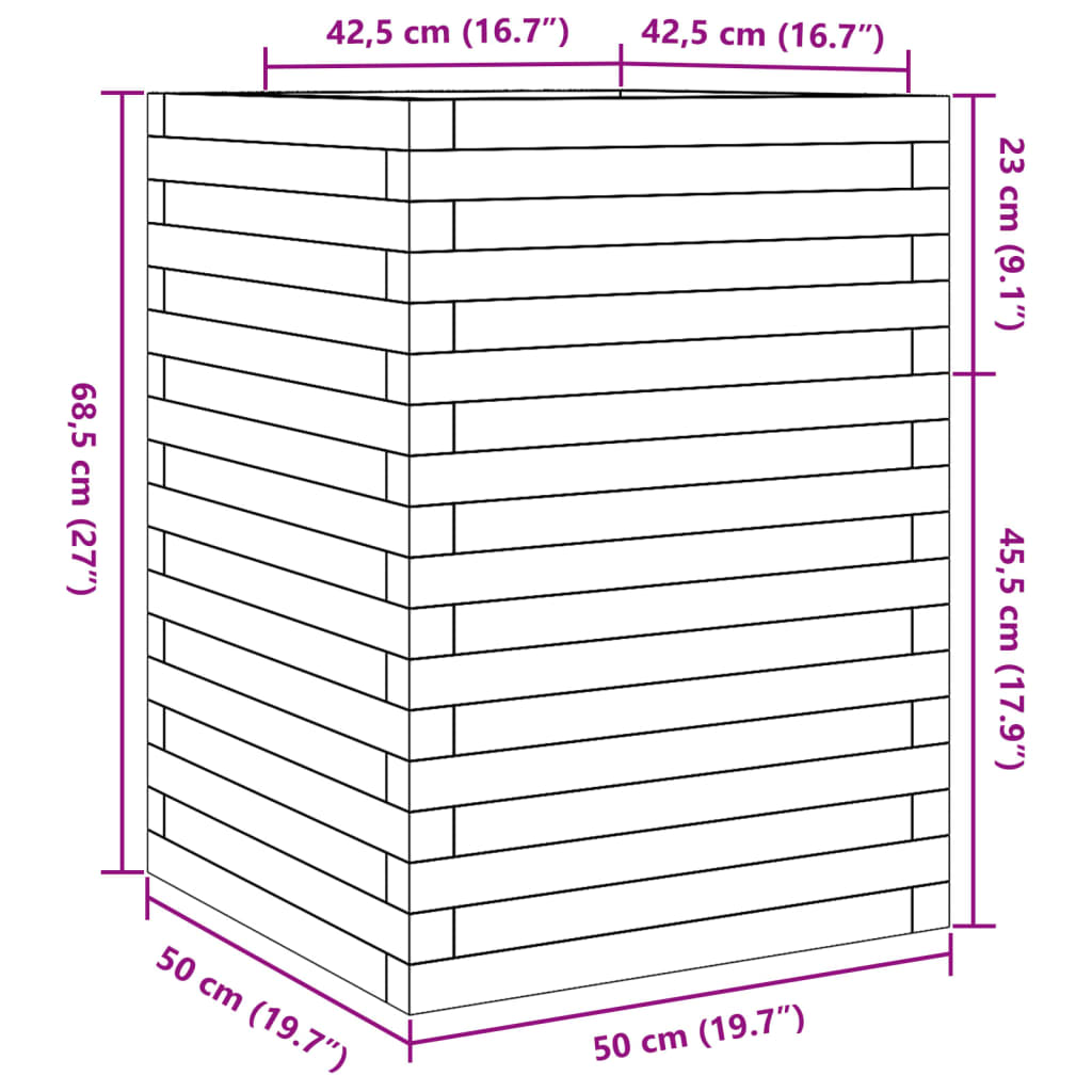 vidaXL Ζαρντινιέρα 50x50x68,5 εκ. από Μασίφ Ξύλο Πεύκου