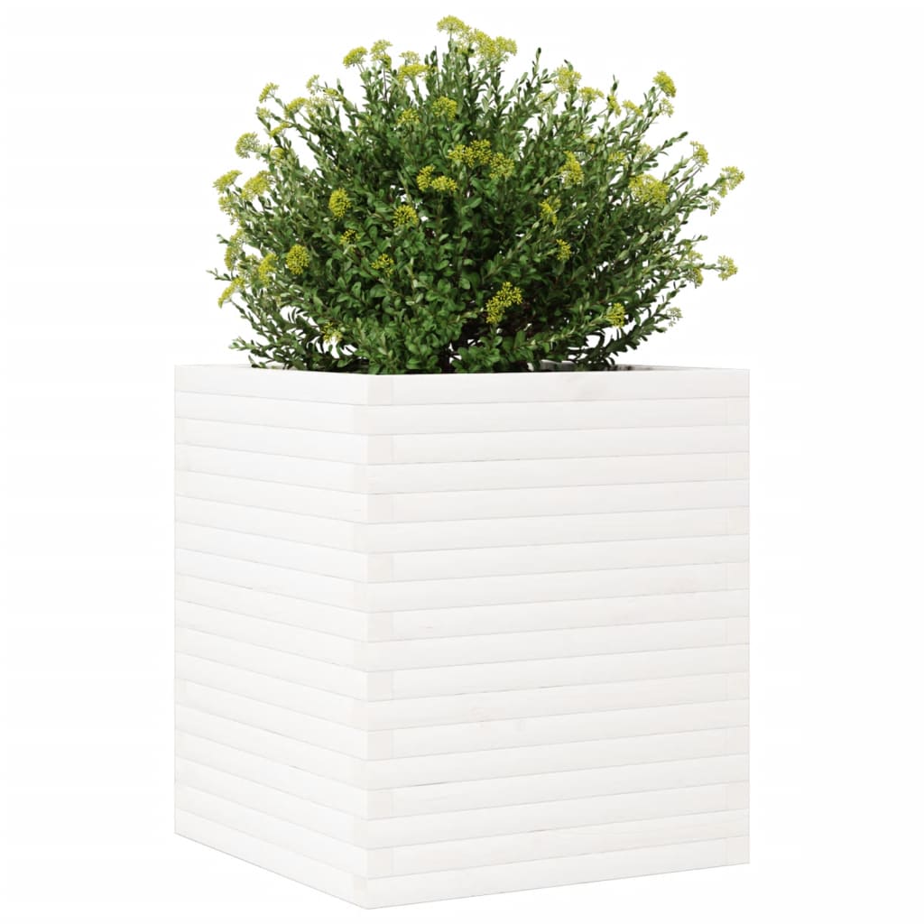 vidaXL Ζαρντινιέρα Κήπου Λευκή 60x60x68,5 εκ. από Μασίφ Ξύλο Πεύκου