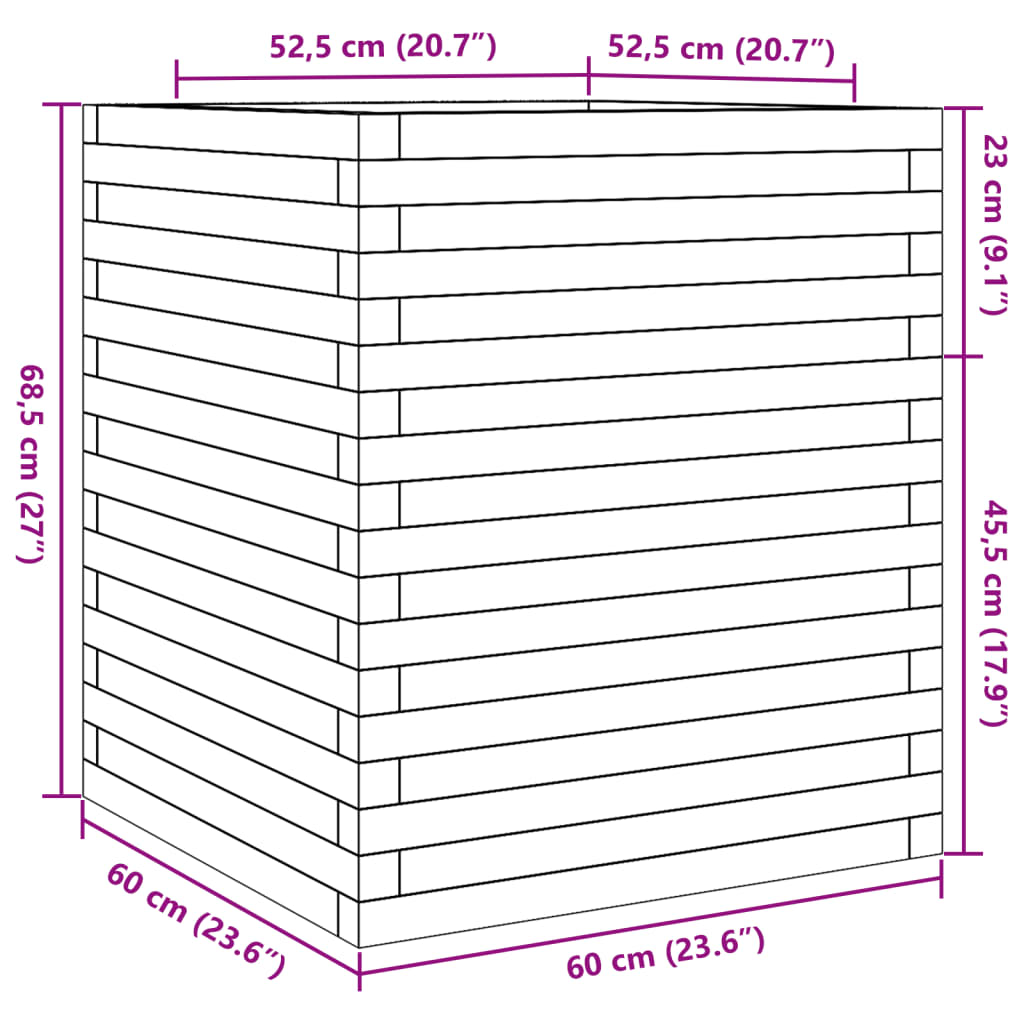 vidaXL Ζαρντινιέρα Κήπου Λευκή 60x60x68,5 εκ. από Μασίφ Ξύλο Πεύκου