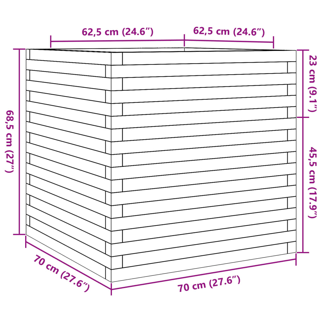 vidaXL Ζαρντινιέρα Καφέ Κεριού 70x70x68,5 εκ. από Μασίφ Ξύλο Πεύκου