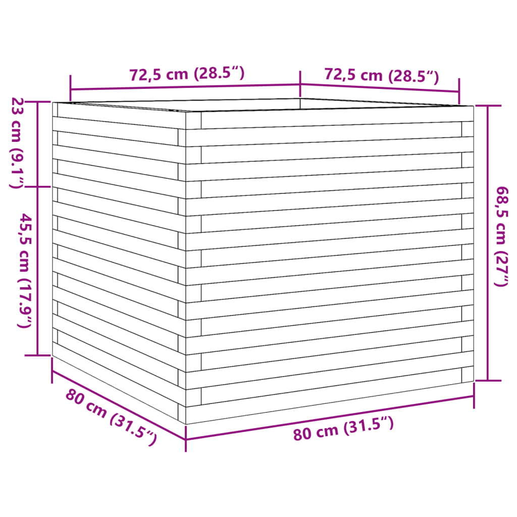 vidaXL Ζαρντινιέρα Λευκή 80x80x68,5 εκ. από Μασίφ Ξύλο Πεύκου