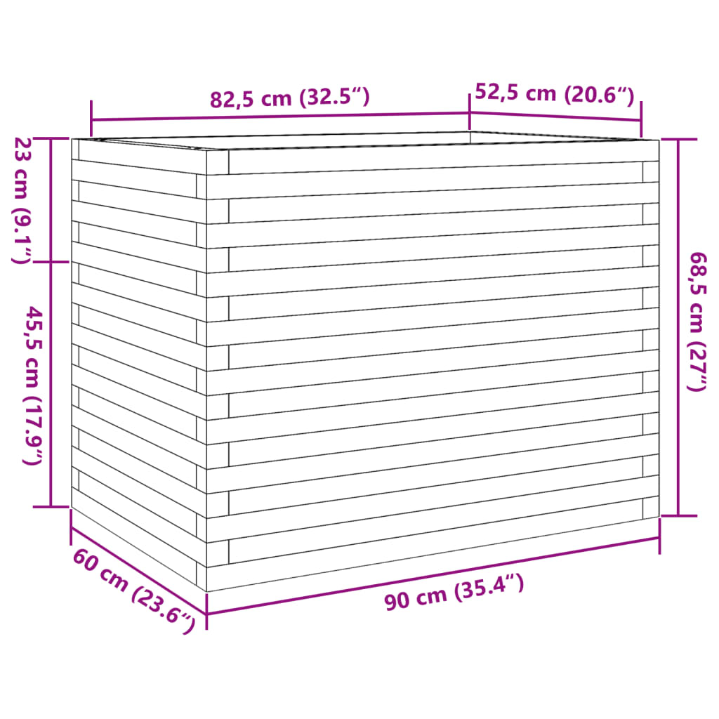 vidaXL Ζαρντινιέρα Κήπου 90x60x68,5 εκ από Μασίφ Ξύλο Πεύκου