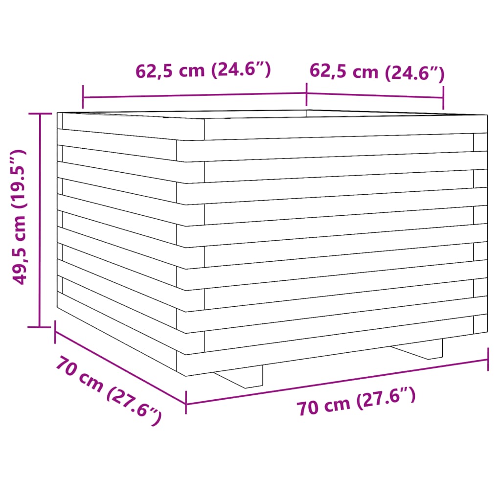 vidaXL Ζαρντινιέρα Καφέ Κεριού 70x70x49,5 εκ. από Μασίφ Ξύλο Πεύκου