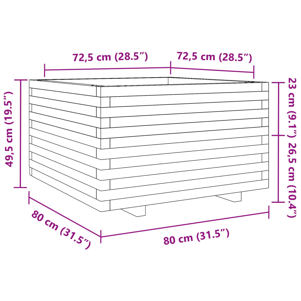 vidaXL Ζαρντινιέρα Κήπου 80x80x49,5 εκ από Μασίφ Ξύλο Πεύκου