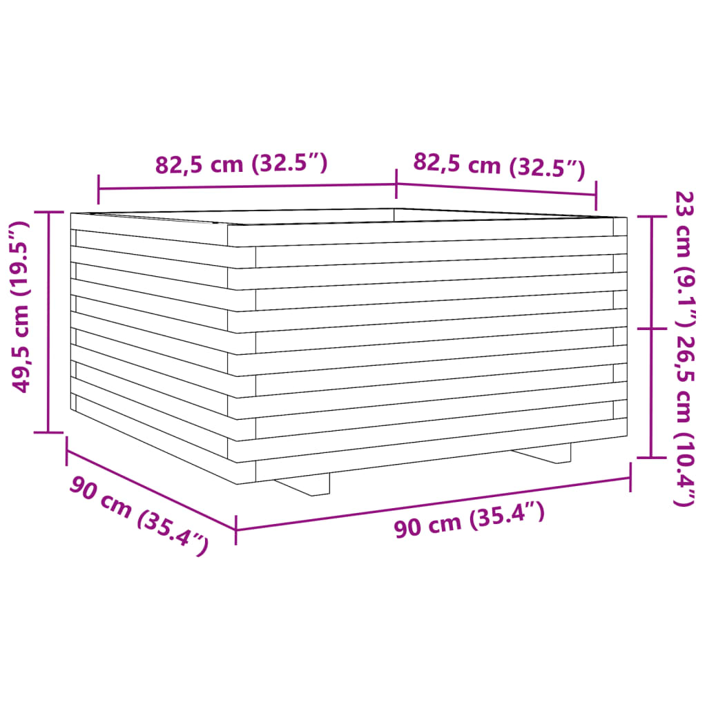 vidaXL Ζαρντινιέρα Κήπου 90x90x49,5 εκ. από Μασίφ Ξύλο Ψευδοτσούγκας