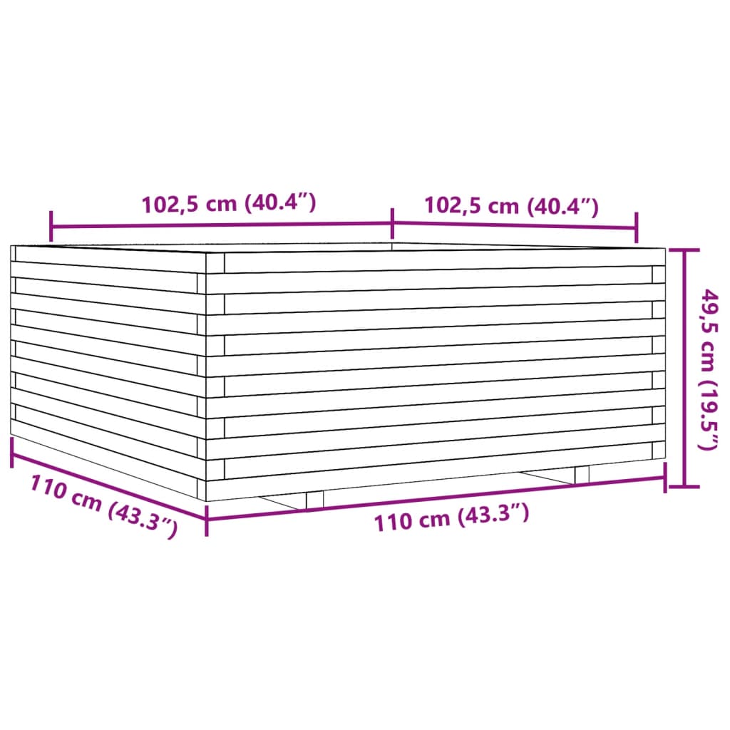 vidaXL Ζαρντινιέρα Κήπου 110x110x49,5 εκ από Μασίφ Ξύλο Πεύκου